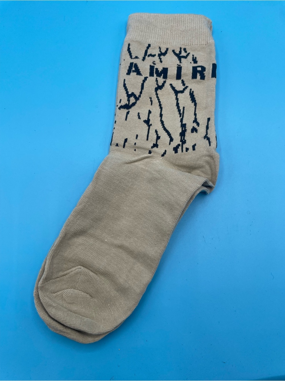 AMIRI Beige Crew Socks with Black Logo Pattern — 4-Pack - Picture 3 of 3